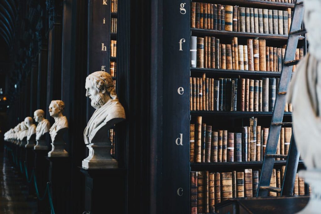 law books with statue